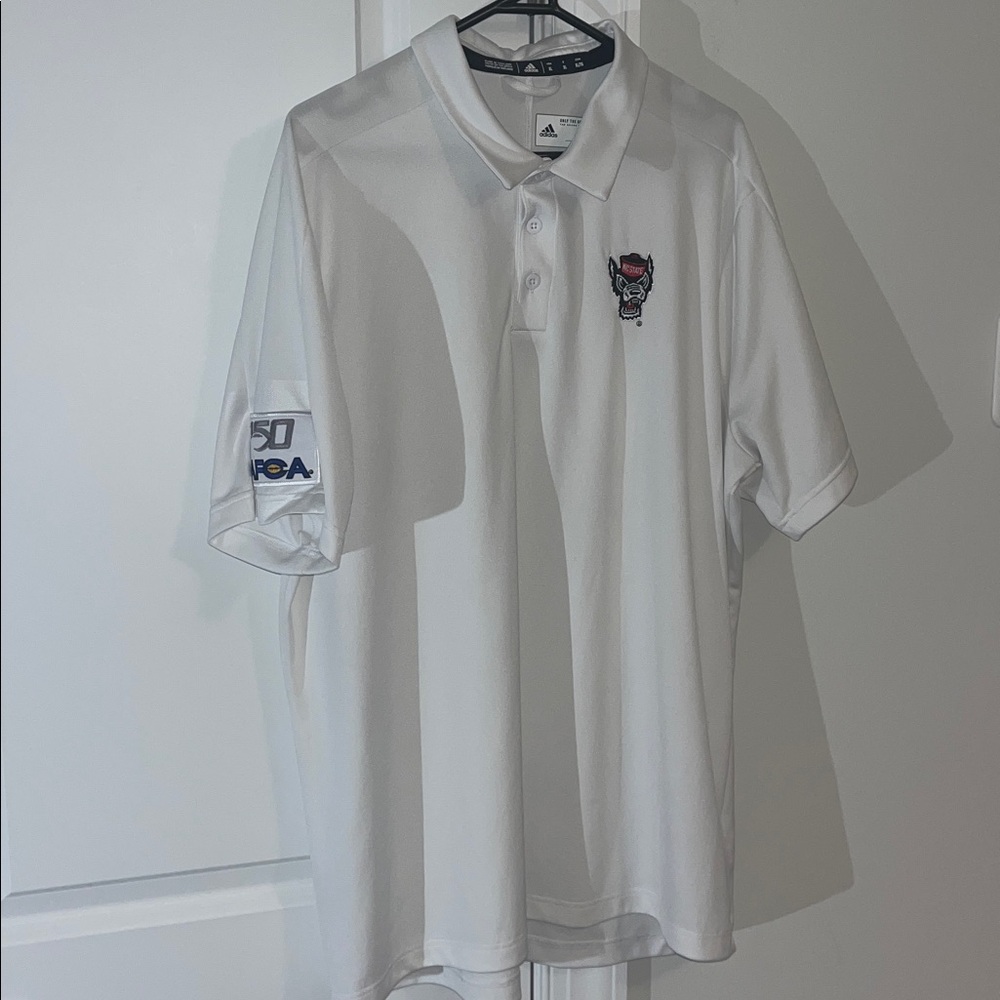 Adidas NC State Wolfpack Football team golf Polo shirt XL AFCA Coaches Patch